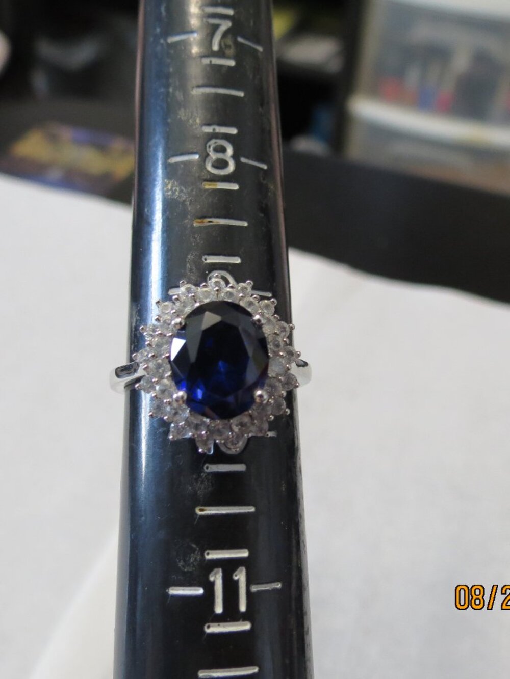 Like New Size 9.5 Costume Halo Lab Created BlueSapphire Ring w/cubic zirconia